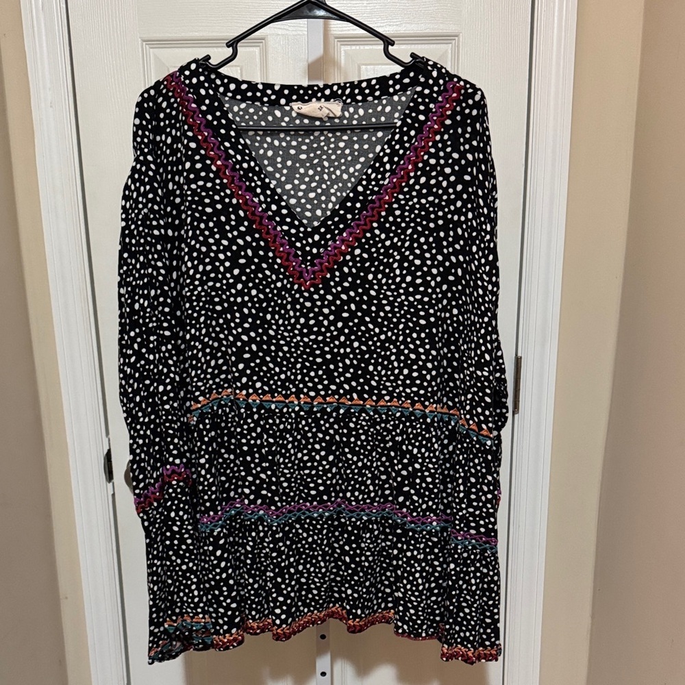 Savanna Jane Black and White Polka Dot Blouse with Colorful Trim